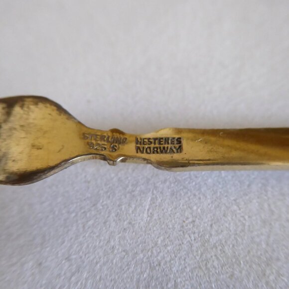 VINTAGE 4” HESTENES NORWAY STERLING SILVER ENAMEL GOLD PLATED APPETIZER FORK - Picture 9 of 13
